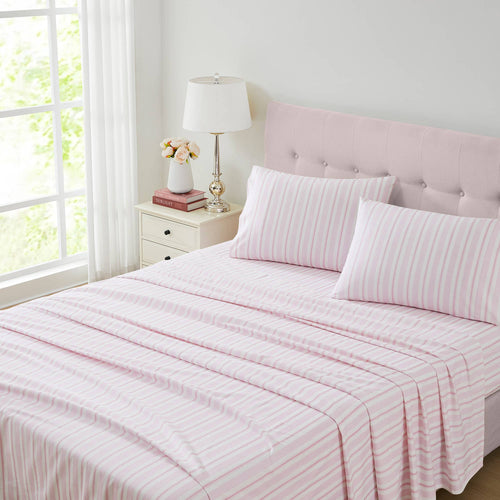 Laura Ashley Brampton Stripe Blush Pink Flannelette Cotton Sheet Set