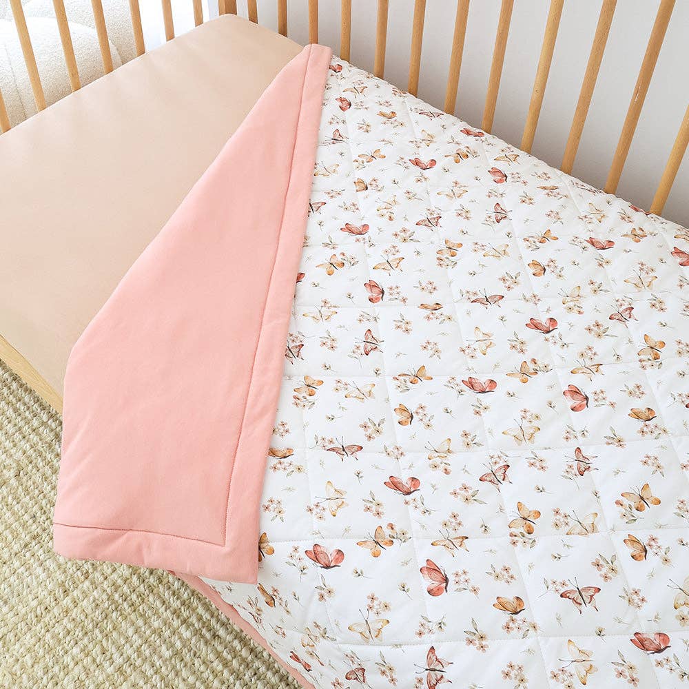 Butterfly Rose Organic Cotton Cot Quilt Reversible Comforter