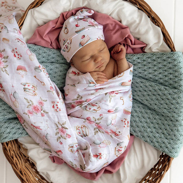 Alice’s Tea Party Organic Cotton Muslin Baby Wrap Snuggle Hunny