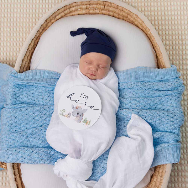 Baby Blue Diamond Knit Organic Cotton Baby Blanket