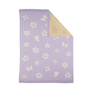 Cotton Knitted Baby Blanket - Lilac Daisy Dreams