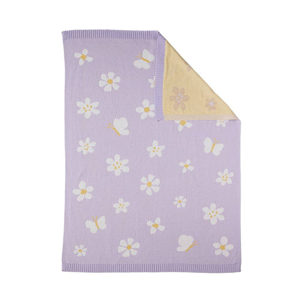 Cotton Knitted Baby Blanket - Lilac Daisy Dreams