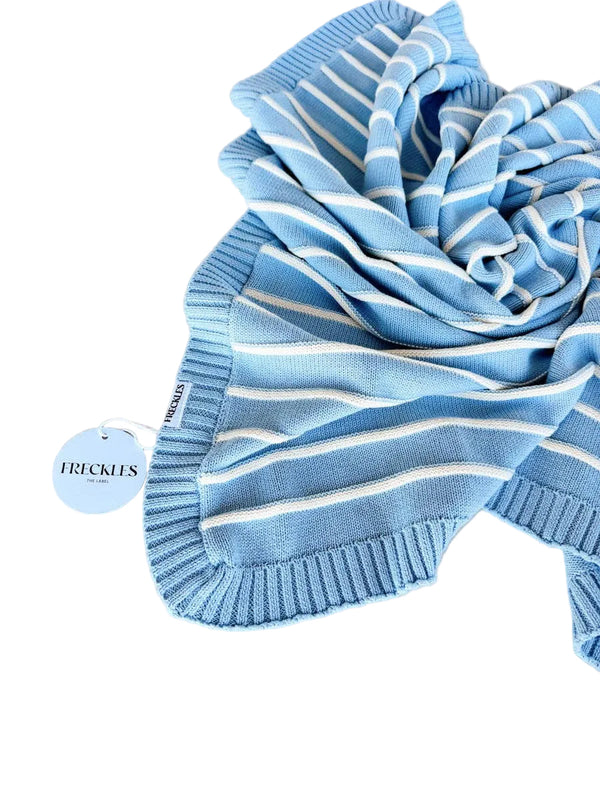 Raised Stripe Cotton Knit Baby Blanket | Arctic