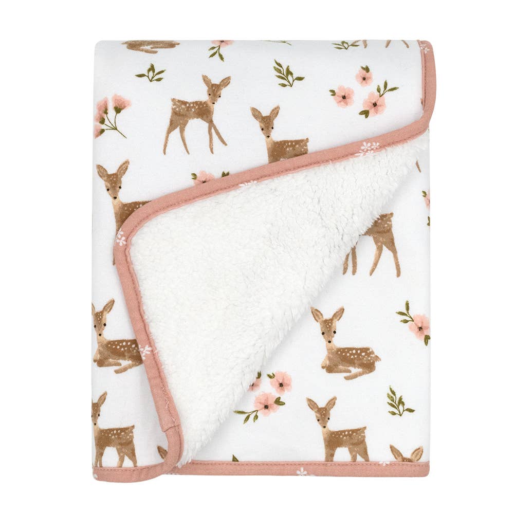 Jersey / Sherpa Nursery Baby Pram Blanket - Sophia's Garden