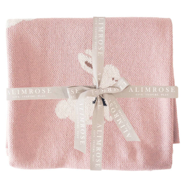 Baby Girl Alimrose Cotton Knit Bunny Blanket - Petal Pink