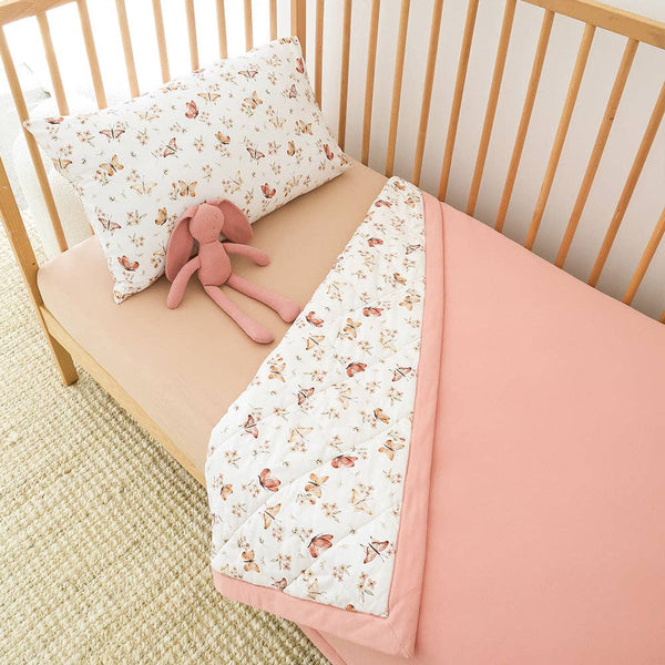 Butterfly Rose Organic Cotton Cot Quilt Reversible Comforter