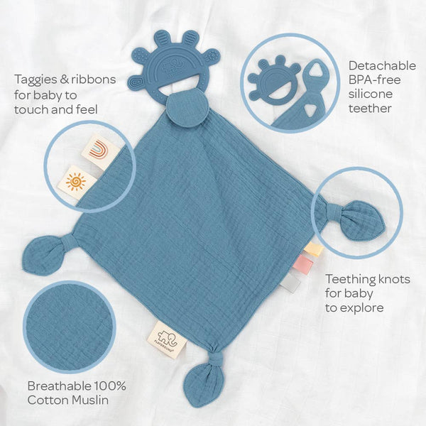 Silicone Muslin Comfort Teether - Rose Pink, Sage Green, Steel Blue