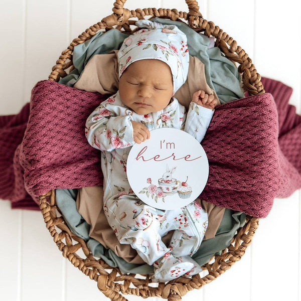 Tea Party & Sage Reversible Snuggle Hunny Baby Milestone Cards