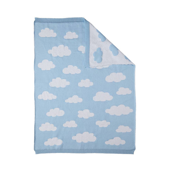 Pram Knitted Baby Blanket - Cloud Whisper / Blue