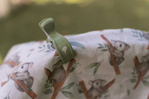 Koala Muslin Wrap & Grey / White Pram Clips Set