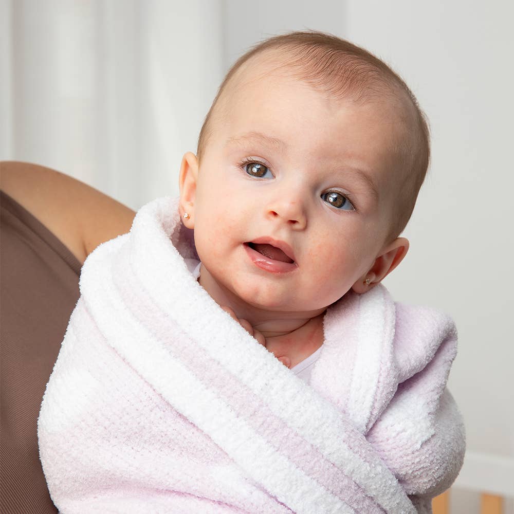 Chenille Baby Blanket - Purple Flowers