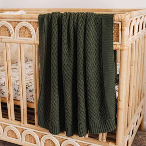 Snuggle Hunny Olive Green Diamond Knit Organic Cotton Baby Blanket