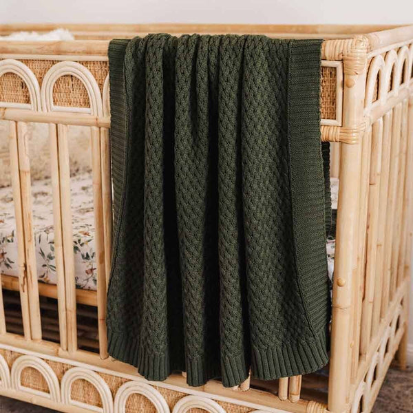Snuggle Hunny Olive Green Diamond Knit Organic Cotton Baby Blanket