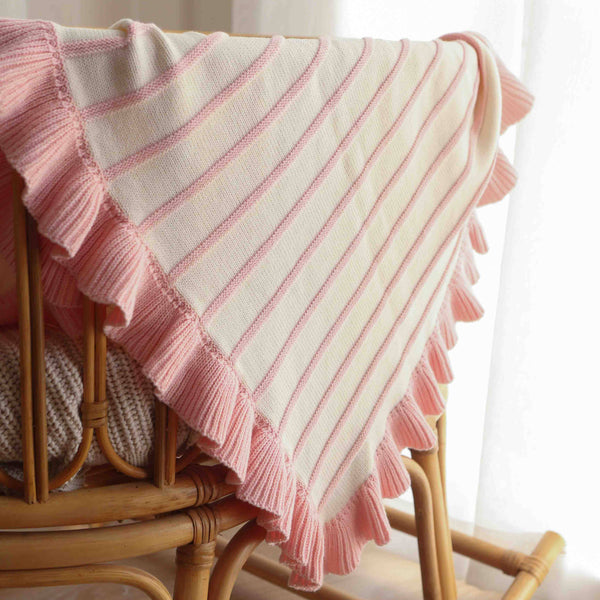 Raised Stripe Cotton Knit Frill Baby Blanket | Sweetpea