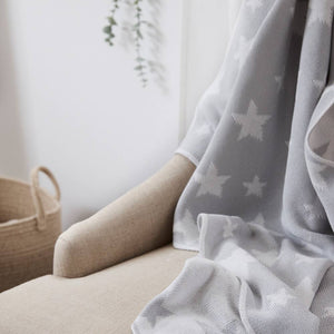 Baby Cotton Knitted Blanket - Reversible Grey Stars