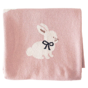 Baby Girl Alimrose Cotton Knit Bunny Blanket - Petal Pink