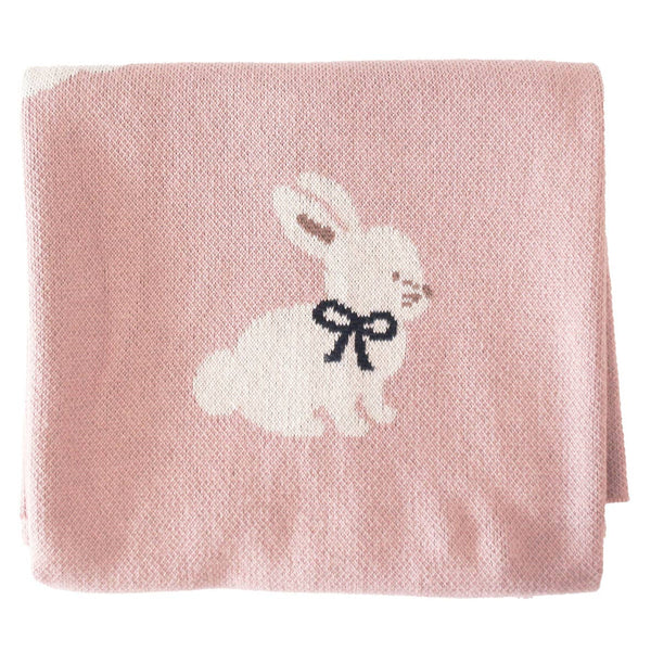 Baby Girl Alimrose Cotton Knit Bunny Blanket - Petal Pink