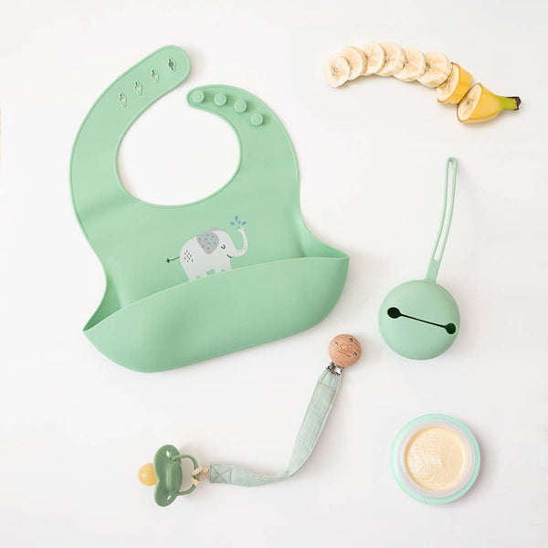 Silicone Baby Bib - Elephant/Sage