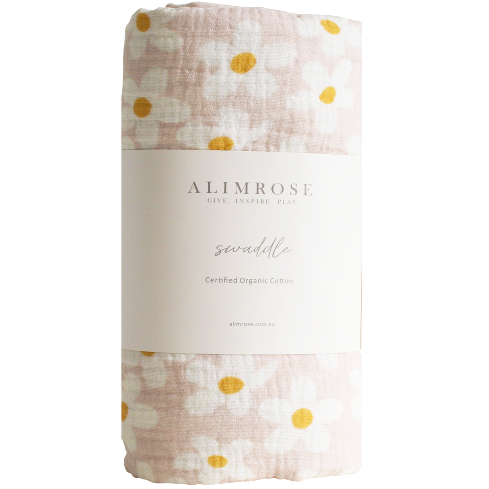 Muslin Swaddle Large Daisies Baby Girl Wrap