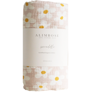 Muslin Swaddle Large Daisies Baby Girl Wrap