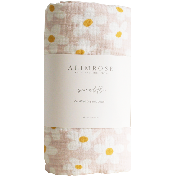Muslin Swaddle Large Daisies Baby Girl Wrap