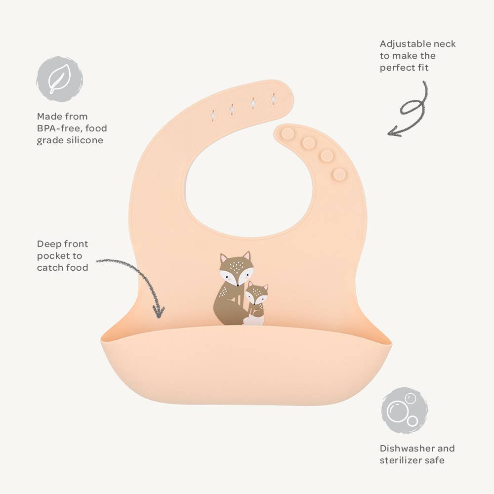 Silicone Baby Bib - Fox/Blush