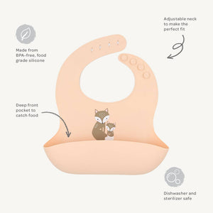 Silicone Baby Bib - Fox/Blush