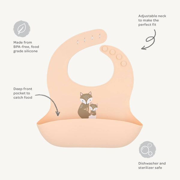 Silicone Baby Bib - Fox/Blush