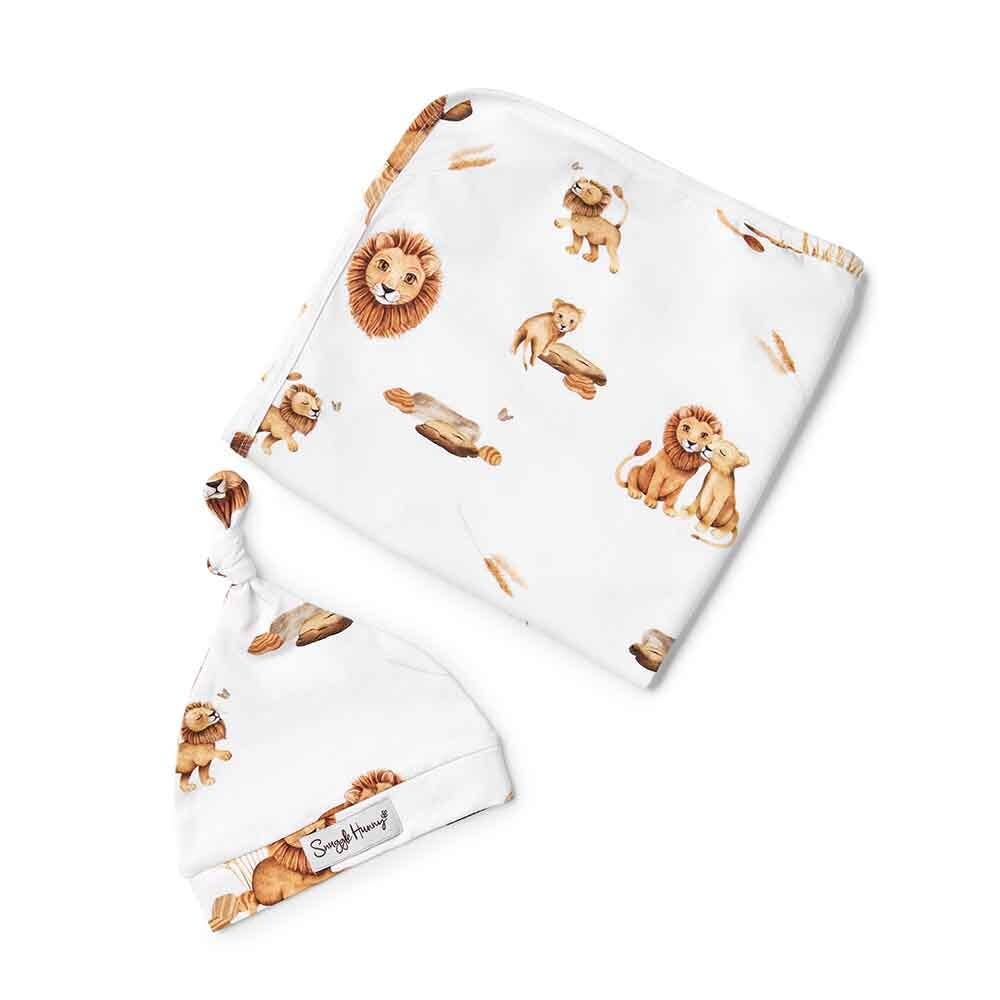 Lion Organic Jersey Wrap & Beanie Snuggle Hunny Gift Set