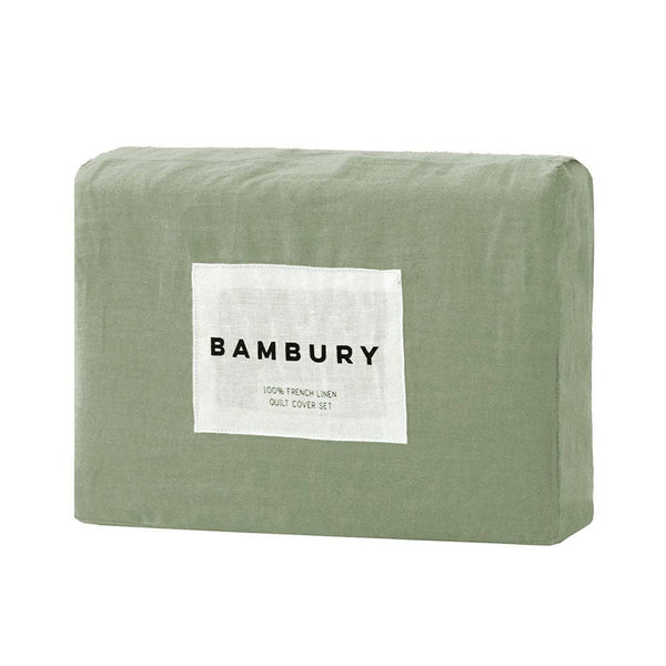Bambury Sage French Flax Linen Quilt Cover Set
