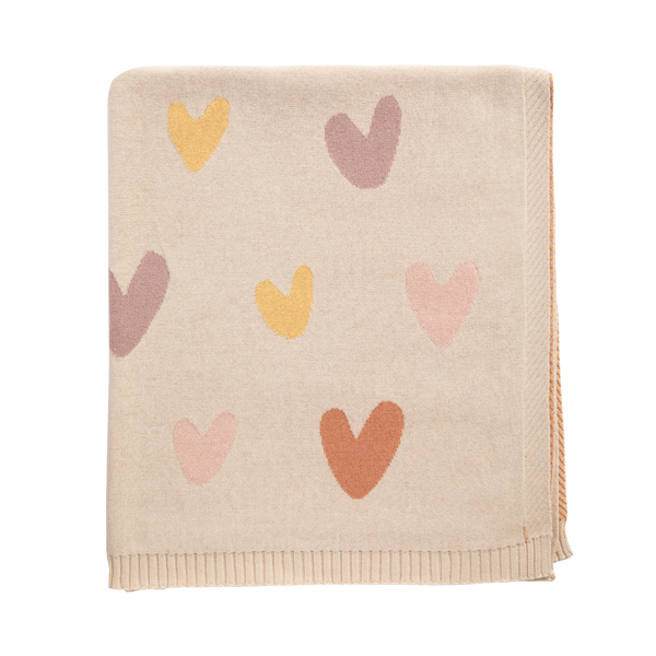 Jacquard Pastel Heart Blanket - Bohemian Bliss/ Hearts