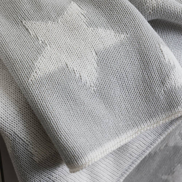 Baby Cotton Knitted Blanket - Reversible Grey Stars