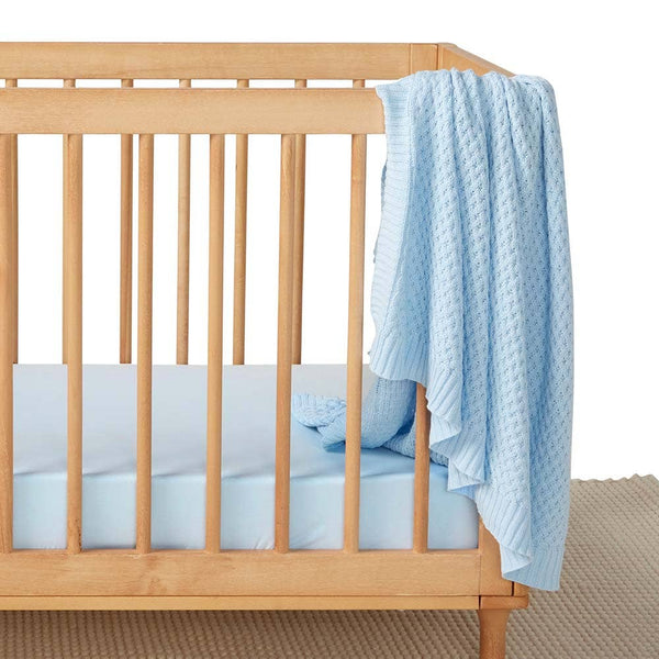 Baby Blue Diamond Knit Organic Cotton Baby Blanket