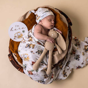 Diggers & Tractors Organic Cotton Snuggle Hunny Muslin Baby Wrap