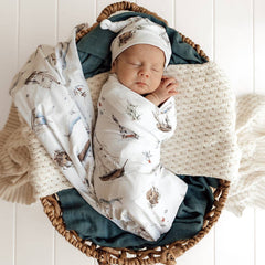 Set Sail Organic Cotton Jersey Baby Wrap & Beanie Gift Set Snuggle Hunny