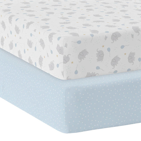 2 pack Jersey Cot Fitted Sheet Mason Elephant & Blue Spot