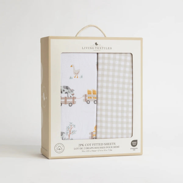 2 pack Tractor Ride Organic Jersey Cot Fitted Sheet Set