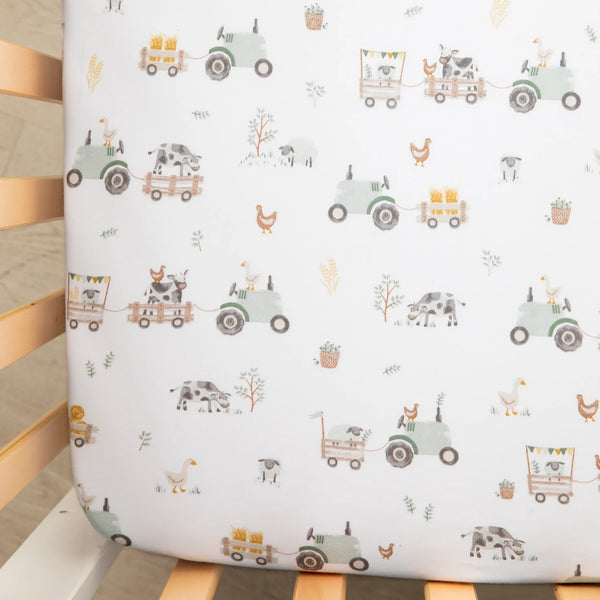 2 pack Tractor Ride Organic Jersey Cot Fitted Sheet Set