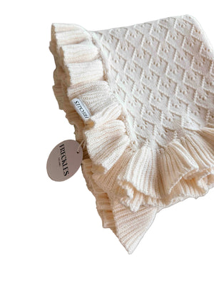 Mila Pointelle Cotton Knit Frill Baby Blanket | Snow