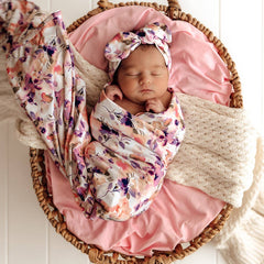 Blushing Beauty Organic Cotton Jersey Baby Wrap & Topknot Gift Set