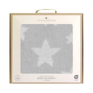 Baby Cotton Knitted Blanket - Reversible Grey Stars