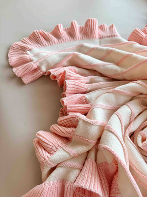Raised Stripe Cotton Knit Frill Baby Blanket | Sweetpea