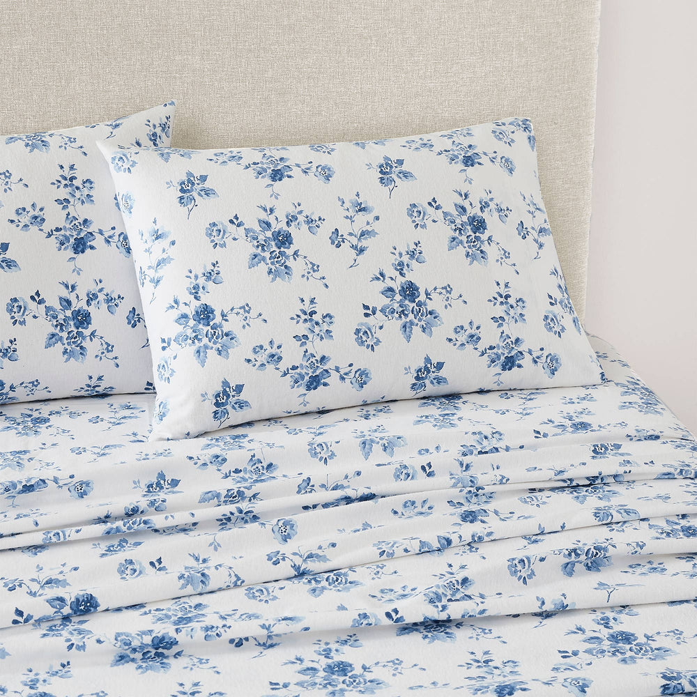 Laura Ashley China Rose Midnight Blue Floral Flannelette Sheet Set
