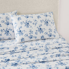 Laura Ashley China Rose Midnight Blue Floral Flannelette Sheet Set