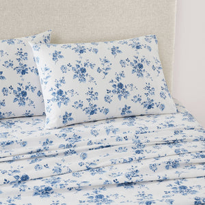 Laura Ashley China Rose Midnight Blue Floral Flannelette Sheet Set