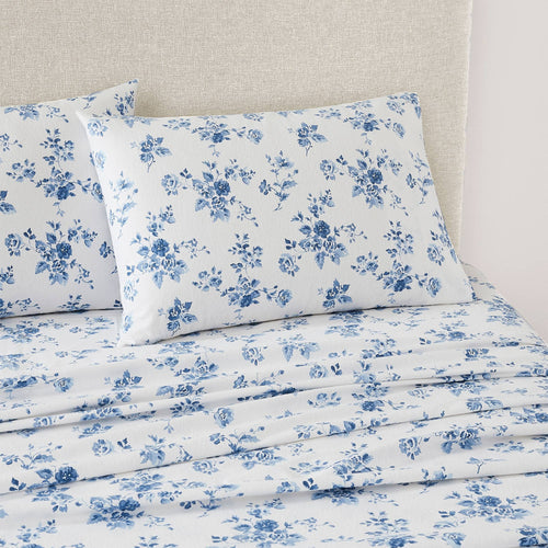 Laura Ashley China Rose Midnight Blue Floral Flannelette Sheet Set