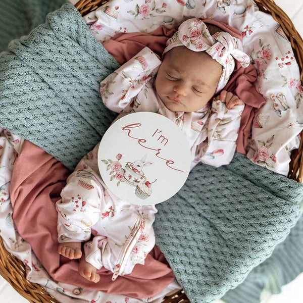 Tea Party & Sage Reversible Snuggle Hunny Baby Milestone Cards