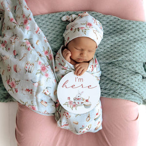 Tea Party & Sage Reversible Snuggle Hunny Baby Milestone Cards