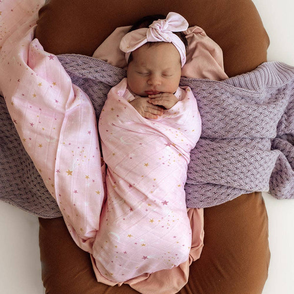 Snuggle Hunny Pink Twinkle Stars Organic Muslin Baby Wrap