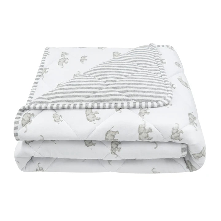 Watercolour Elephants Reversible Quilted Cot Comforter Living Textiles Baby Blanket Play Mat